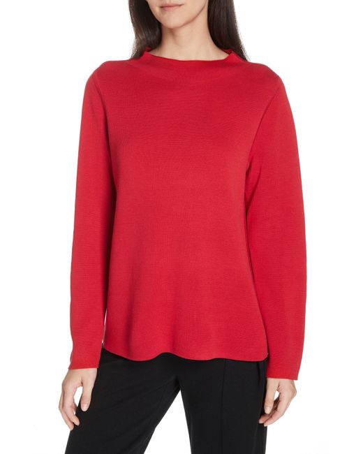 Eileen Fisher Red Funnel Neck Silk Blend Sweater