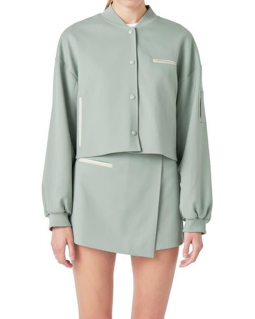 Grey Lab Green Crop Bomber Jacket
