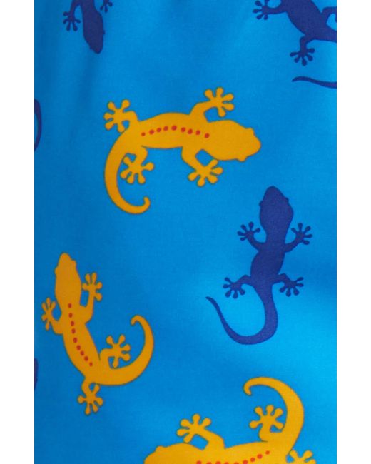 Tom & Teddy Blue Gecko Print Performance Swim Trunks for men