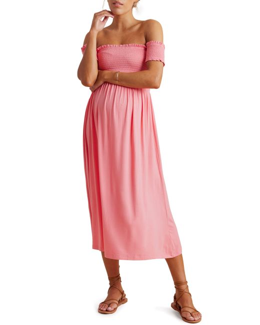 A Pea In The Pod Pink Off The Shoulder Maternity Midi Dress