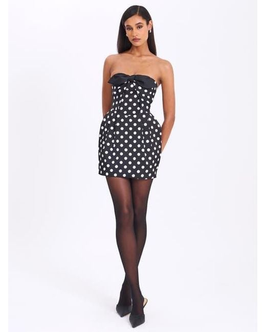 Miss Circle Blue Tahira Polka Strapless Mini Dress With Bow