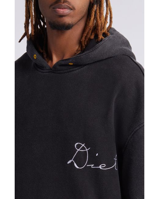 DIET STARTS MONDAY Black Chainstitch Logo Cotton Hoodie for men