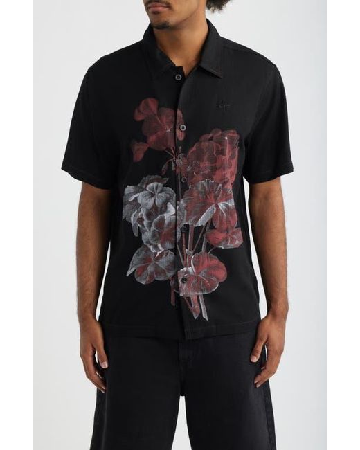 Saint Studio Black Flower Gradient Short Sleeve Cotton Twill Button-Up Shirt for men