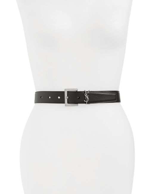 Saint Laurent Ysl Logo Leather Belt in White | Lyst