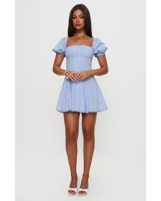 Princess Polly Blue Rabatia Puff Sleeve Cotton Minidress