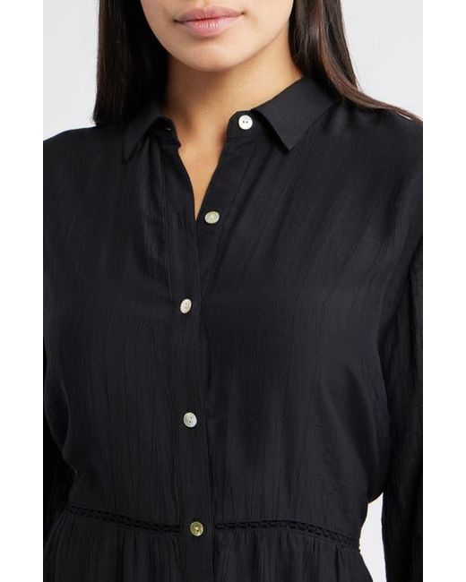 Cloth & Stone Ladder Stitch Long Sleeve Midi Shirtdress in Black | Lyst