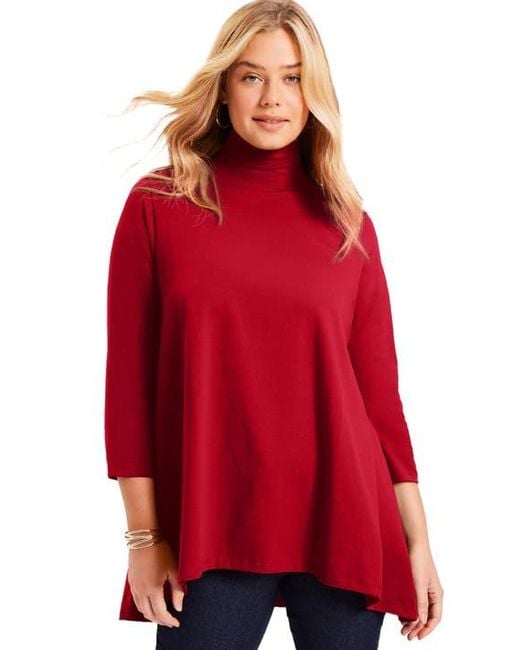 June + Vie Red One+Only Mock-Neck Tunic