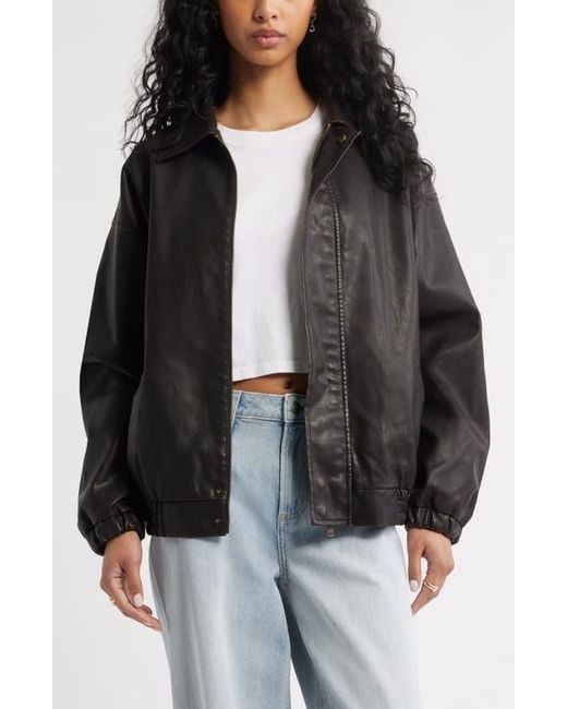 BP. Black Oversize Faux Leather Jacket