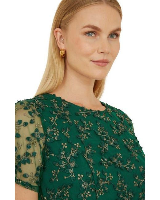 Yumi' Green Embroidered Floral Skater Dress