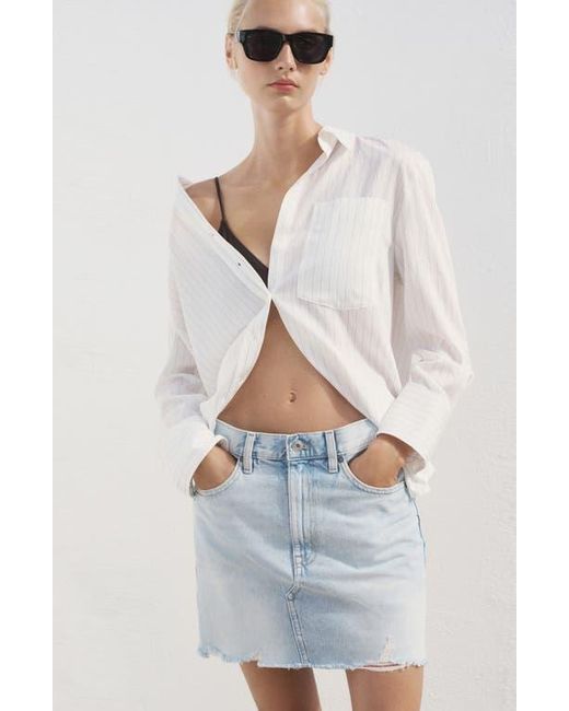 Mango Blue Frayed Hem Denim Miniskirt