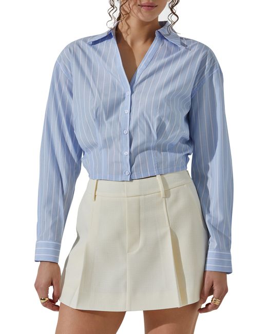 Astr Blue Pinstripe Cotton Crop Button-up Shirt