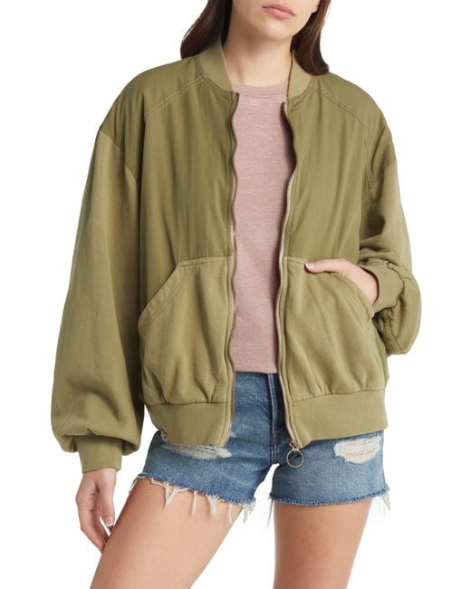 Free People Karma Cotton Bomber Jacket in Green | Lyst