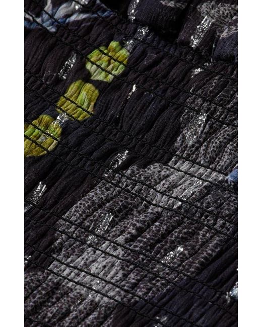 Scotch & Soda Gray Long Sleeve Smocked Waist Chiffon Top