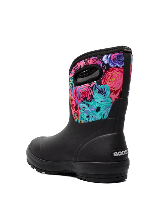 Bogs Black Classic Ii Rose Garden Mid Waterproof Insulated Rain Boot