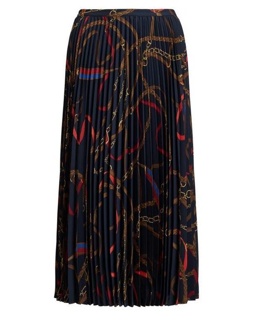 Ralph Lauren Black Belting Print Pleated Georgette Skirt