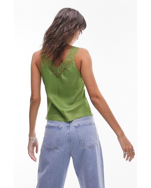 TOPSHOP Green Contrast Lace Sleeveless Top