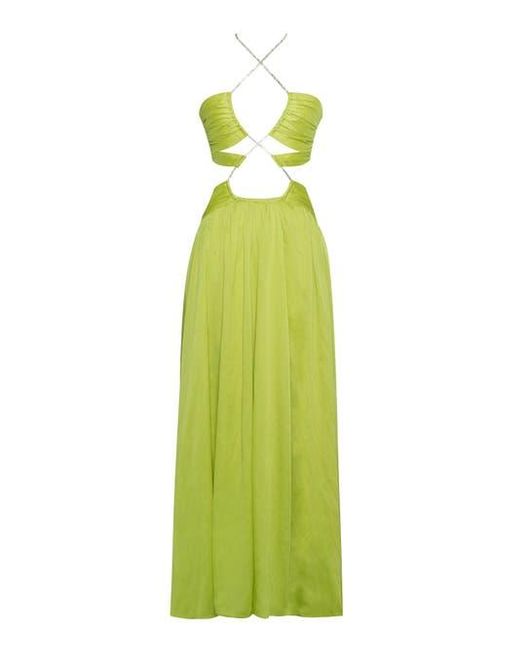 Miss Circle Green Quinby Chiffon Pleated Lace Up Maxi Dress