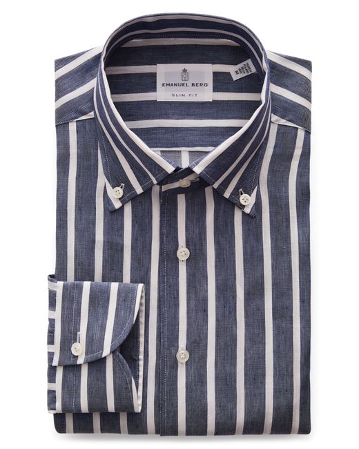 Emanuel Berg Blue Stripe Cotton & Lyocell Button-down Shirt for men