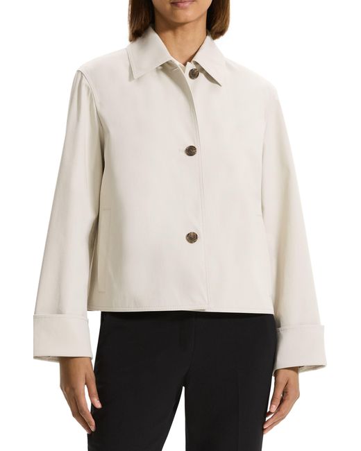 Theory White Boxy Cuff Sleeve Cotton Blend Jacket