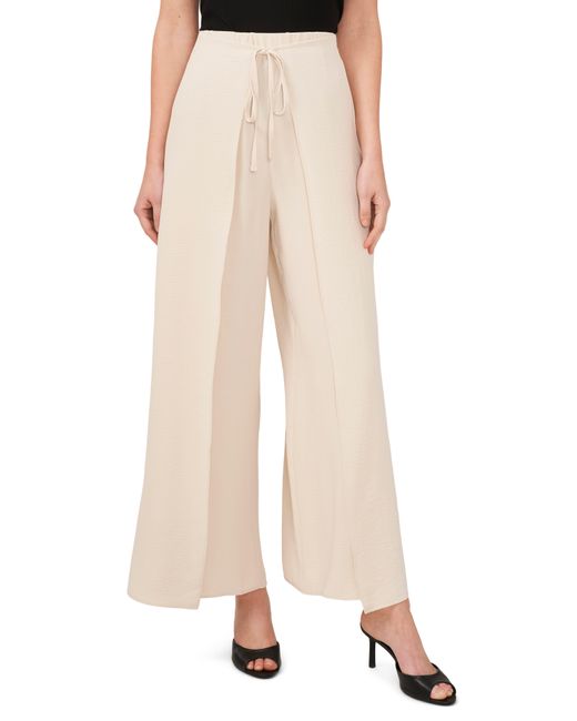 Cece Natural Tie Front Overlay Wide Leg Pants
