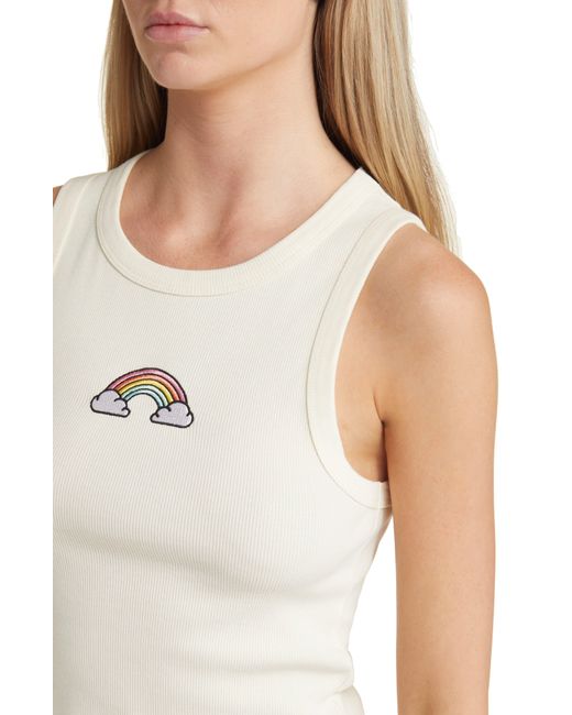 GOLDEN HOUR Multicolor Embroidered Rainbow Cotton Rib Tank