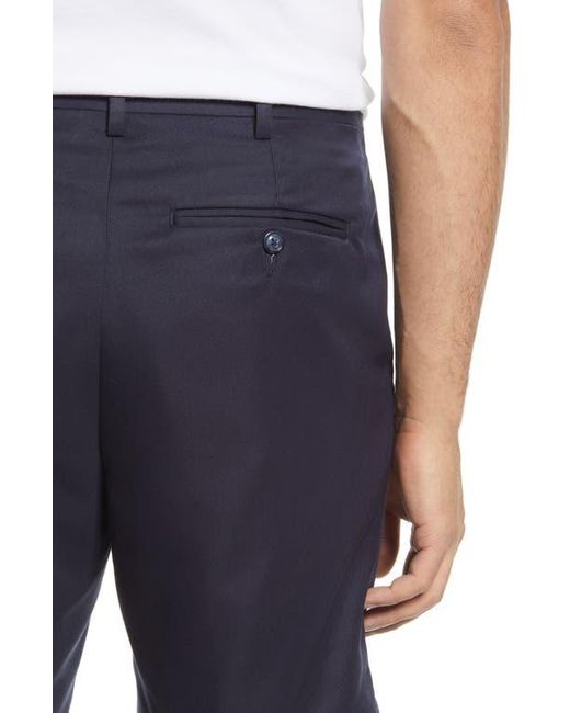 Berle Blue Microfiber Self Sizer Pleated Shorts for men