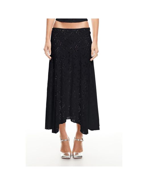 Lioness Black Tidal Pointelle Asymmetric Midi Skirt