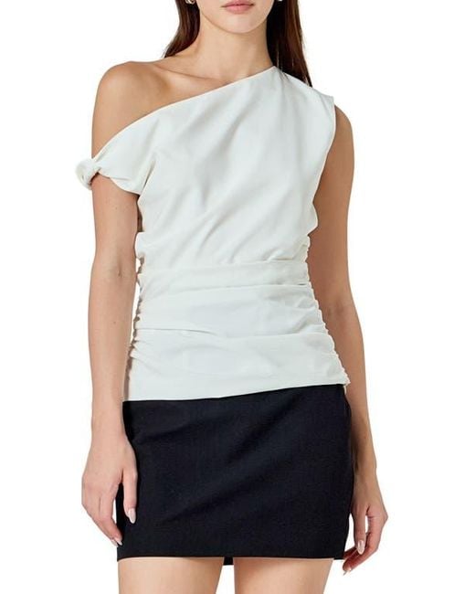 Endless Rose Blue Drape One-Shoulder Top