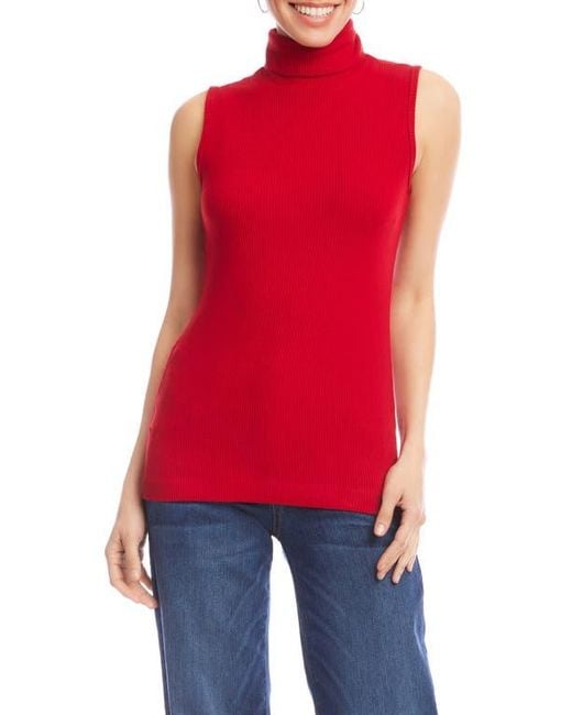 Karen Kane Red Turtleneck Rib Sleeveless Top