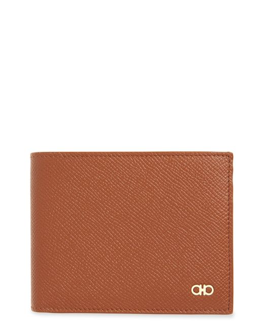 Ferragamo Brown Double Gancio Leather Bifold Wallet for men