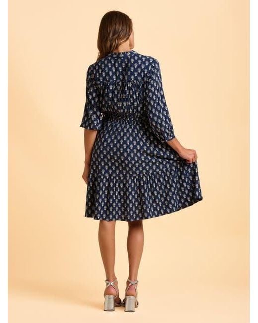 Brakeburn Blue Alpine 3/4 Sleeve Drawstring Waist Dress
