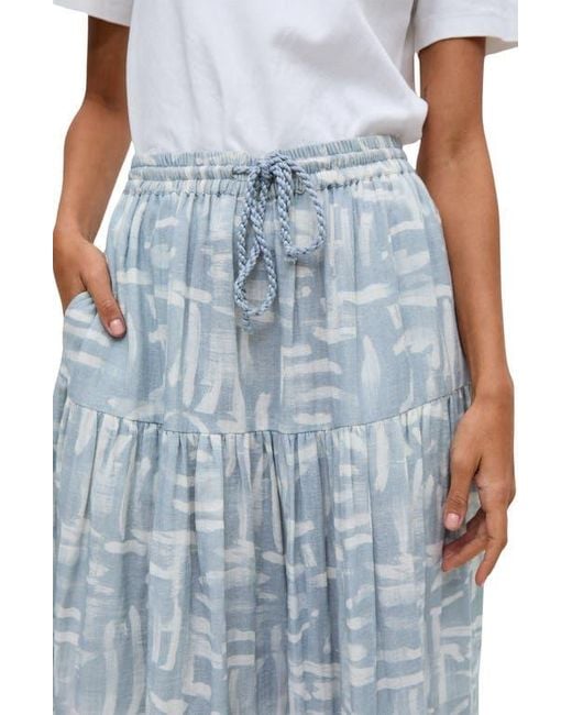 Raffya Blue Bonnie Shirred Waist Warhol Print Midi Skirt