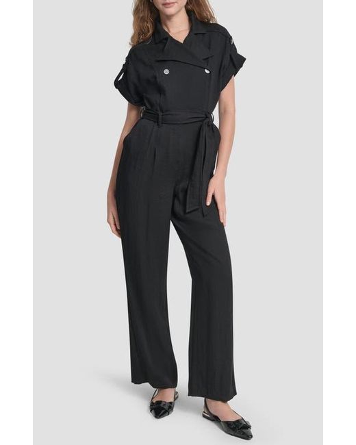 DKNY Black Twill Tie Waist Jumpsuit