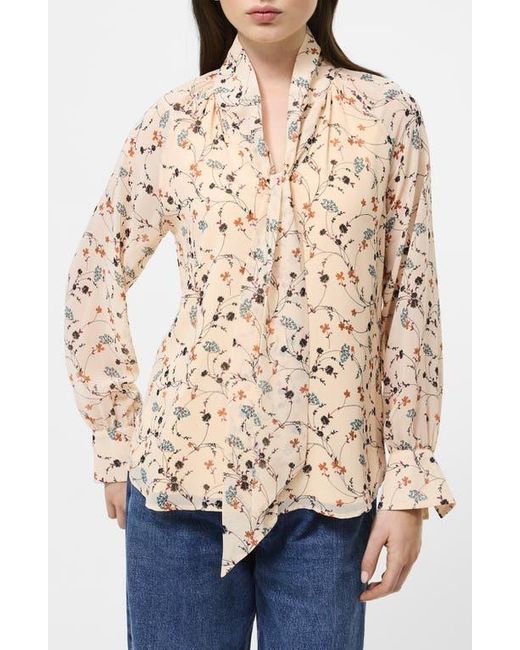 French Connection Natural Leithia Floral Chiffon Tie Neck Top