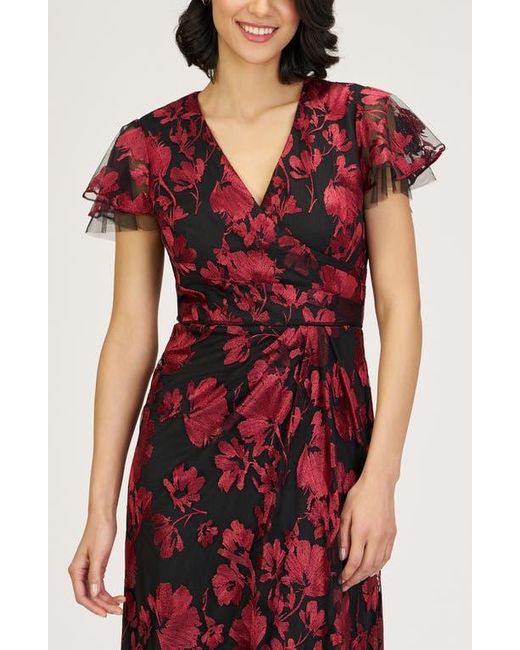 JS Collections Fauna Floral Embroidered Flutter Sleeve Gown