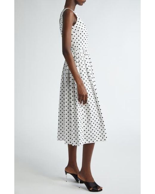 Dolce & Gabbana White Polka Dot Sleeveless Cotton Midi Dress