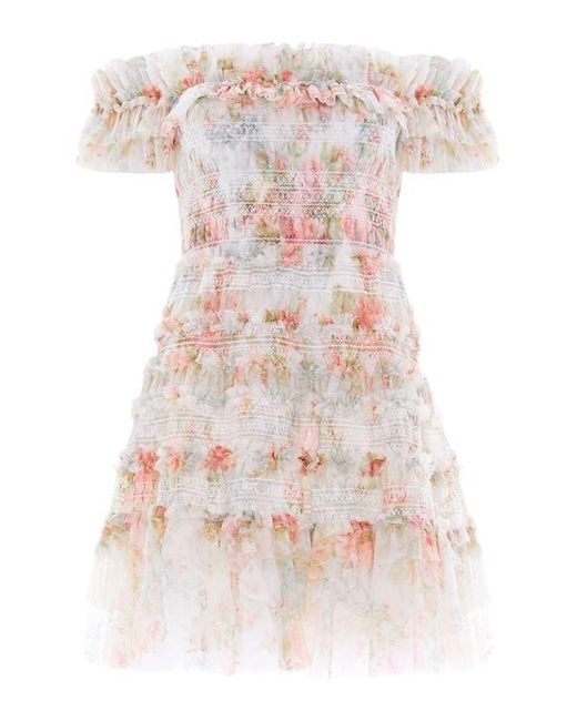 Needle & Thread White Madame Rose Elodie Mini Dress