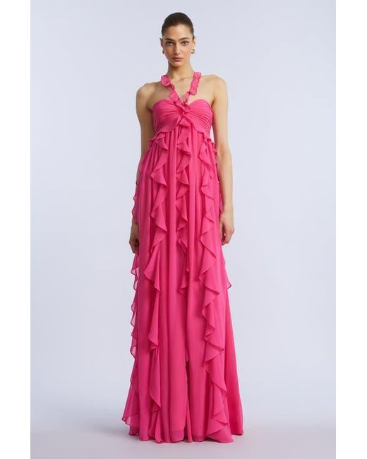 BCBGMAXAZRIA Pink Ruffle Chiffon Gown