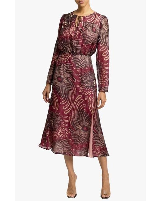 Santorelli Red Tessa Long Sleeve Midi Fit And Flare Dress