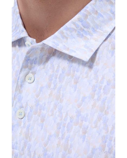 Bugatchi White Victor Ooohcotton Pineapple Print Polo for men