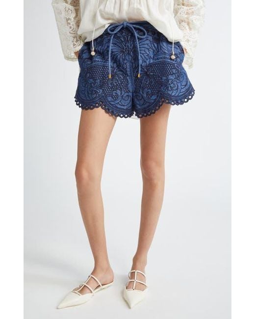Zimmermann Blue Coco Embroidered Denim Shorts
