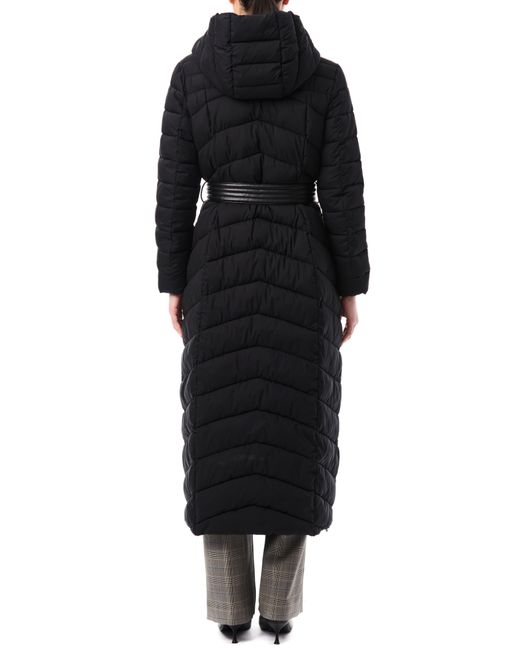 Bernardo Belted Longline Hooded Puffer Jacket With Removable Bib in Black Lyst