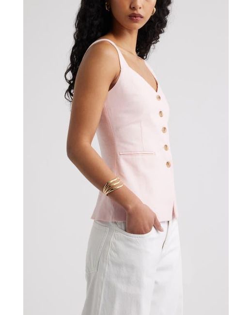 Open Edit Pink Button Front Linen Blend Tank