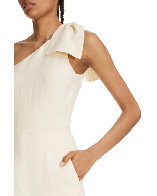 Chloé White Bow Accent One-shoulder Linen Canvas Jumpsuit