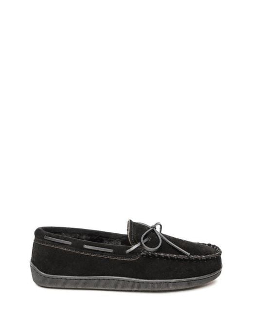 Minnetonka Black Lined Hardsole Slipper for men