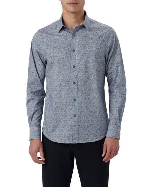 Bugatchi Blue Julian Shaped Fit Cave Art Print Stretch Cotton Button-Up Shirt for men