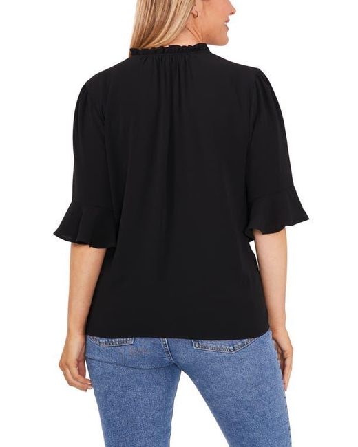 Cece Black Split Neck Blouse