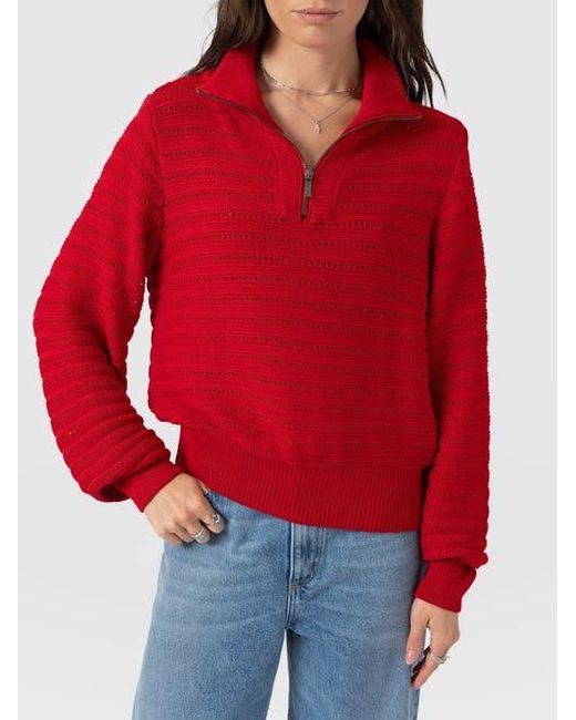 Saint + Sofia Red Ester Quarter Zip Knit