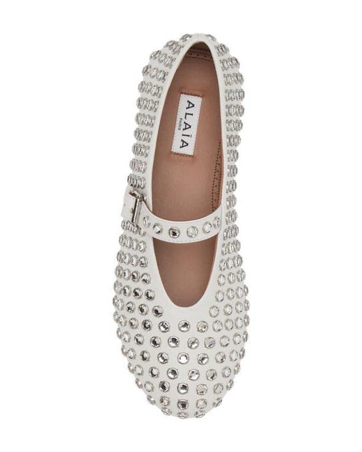 Alaïa White Rhinestone Ballet Flat