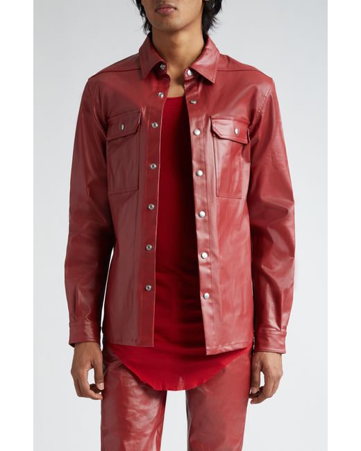 Rick Owens Red Giacca Coated Denim Overshirt for men